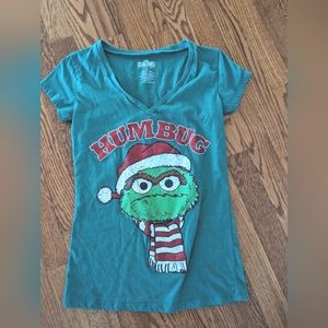 Oscar the grouch/Grinch  humbug T-shirt Baby Doll Cap Sleeve Christmas Ugly